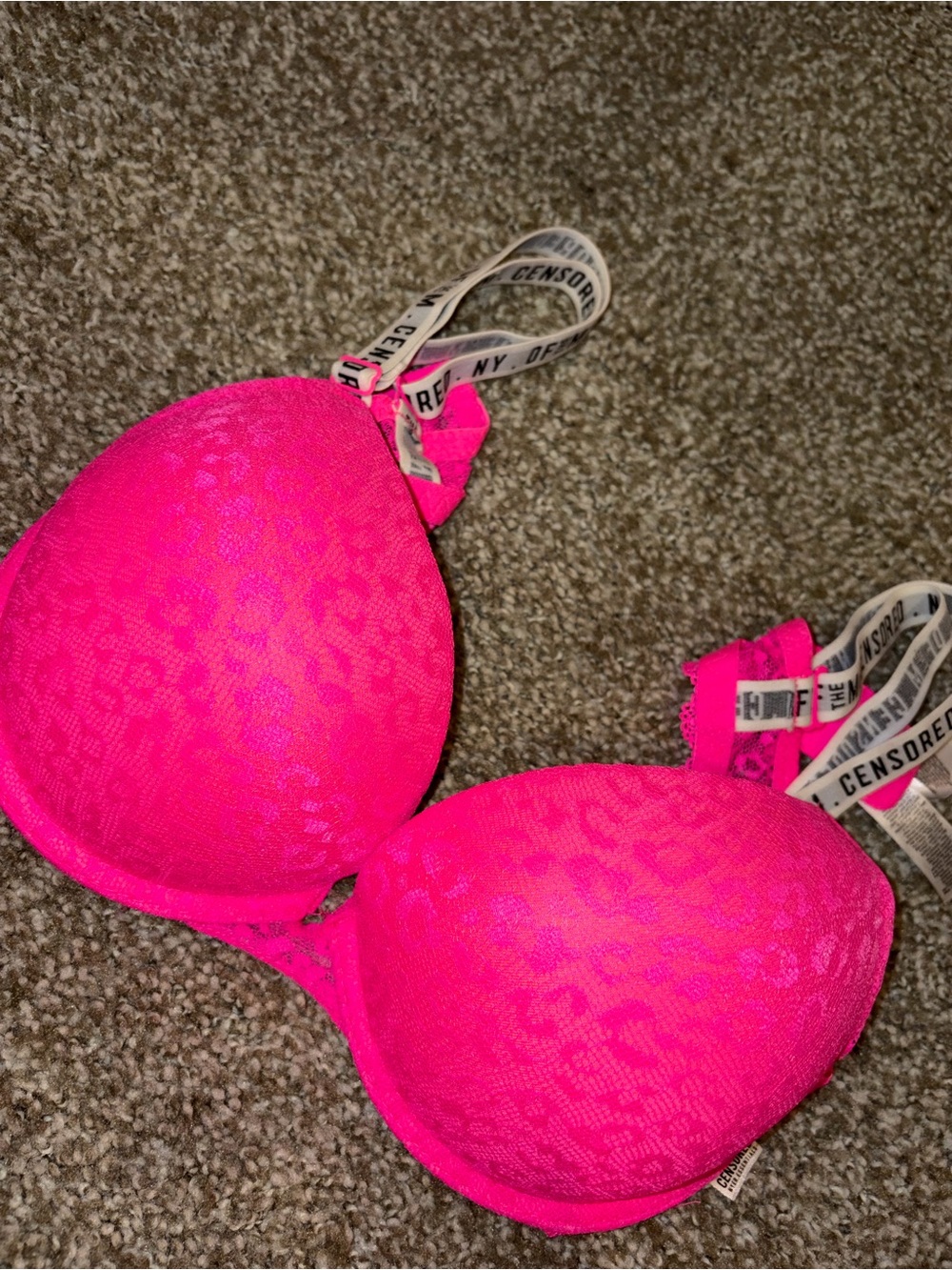 Pink Rose Hot Pink Lace Push-Up Bra with Branded Straps
